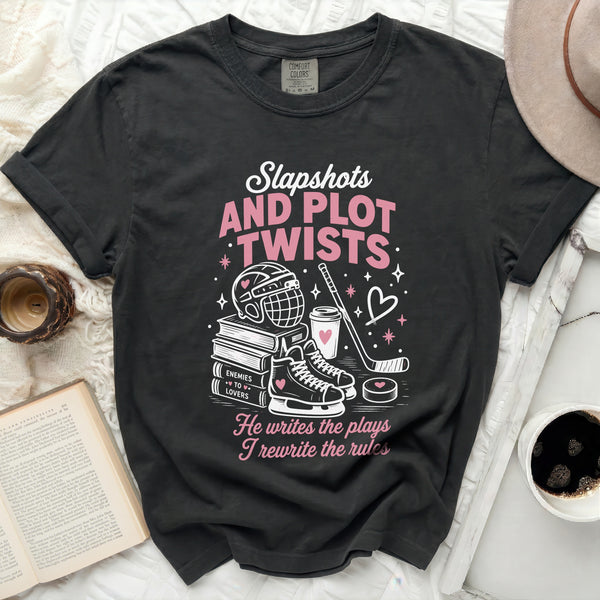 Slapshots & Plot Twists Tee in Black