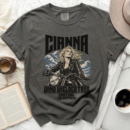 Dark grey t-shirt with "CIANNA WIND WIELDER TOUR GAOTHAL THE EMPYREAN" graphic.