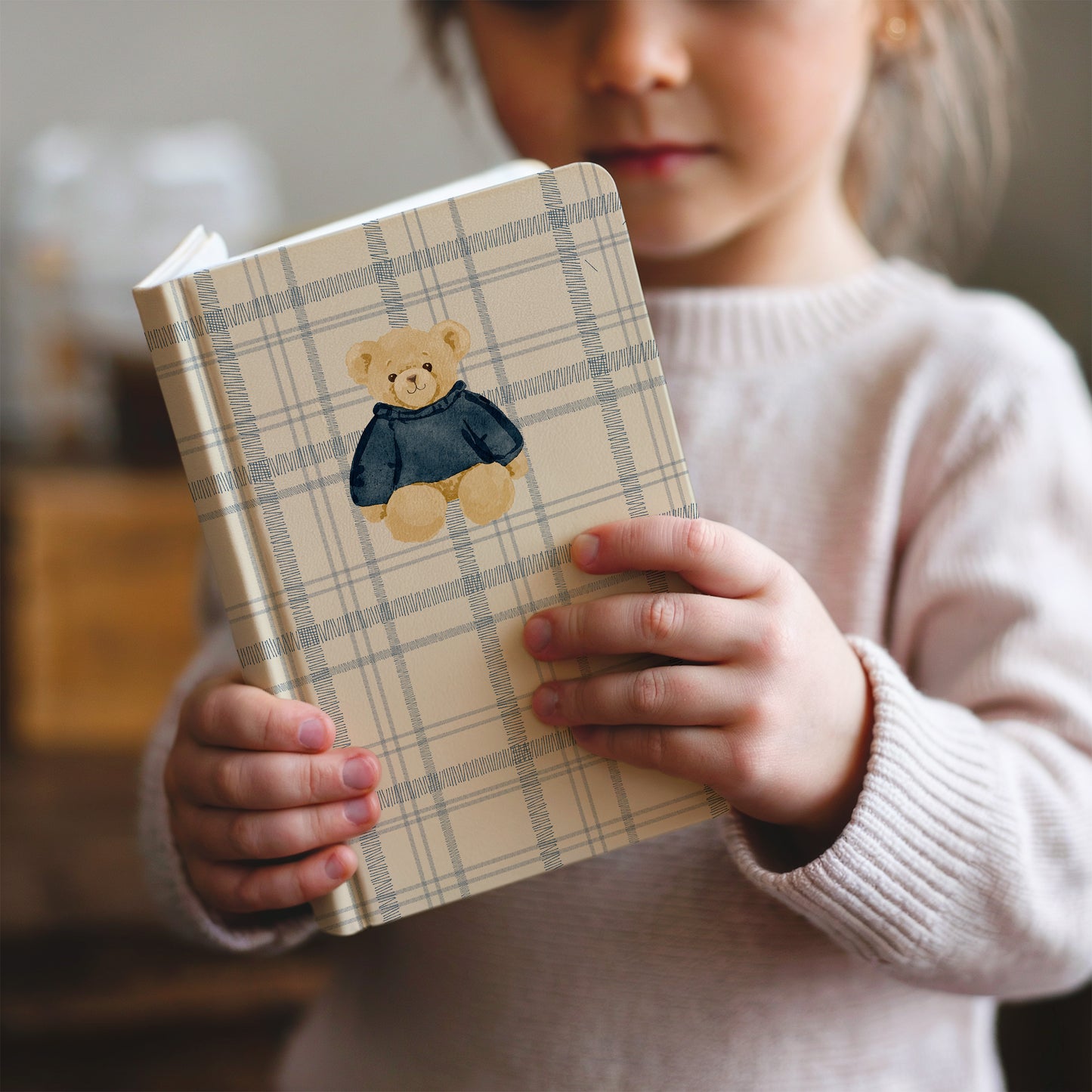 Cute Teddy Bear Design Plaid Cover Children's Notebook