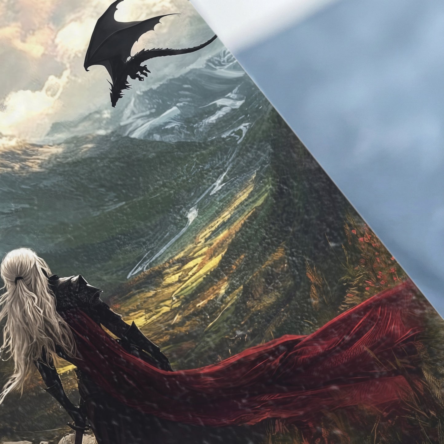 Fantasy Dragon Mountain Scenery White Hair Red Cloak product type