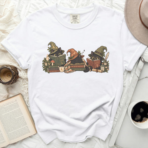 Cozy Witchy Cats Tee in White