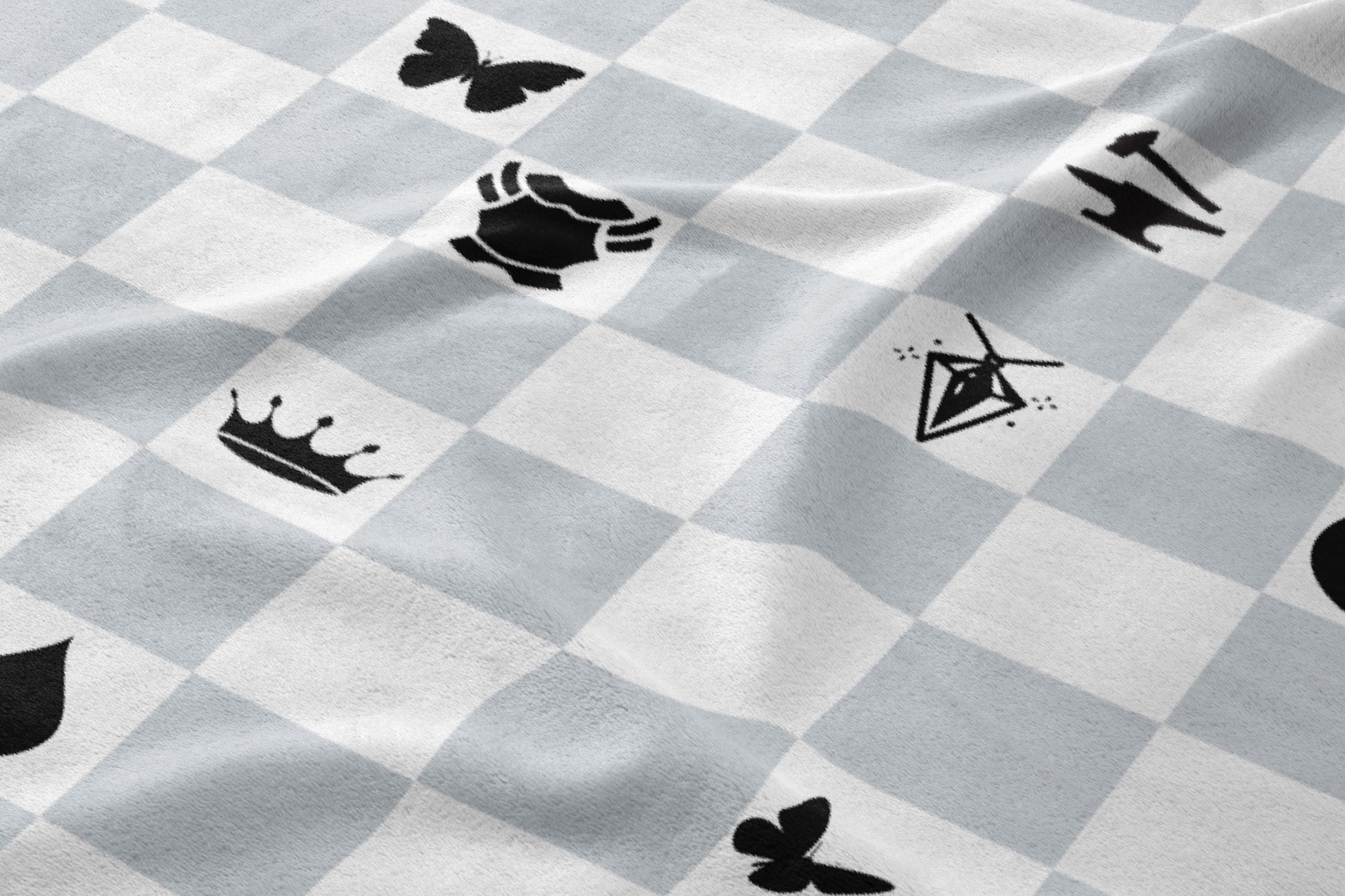 Black and White Butterfly Crown Chess Board Design Blanket