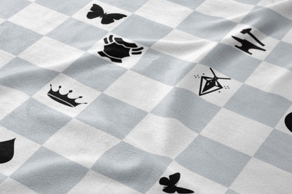 Black and White Butterfly Crown Chess Board Design Blanket