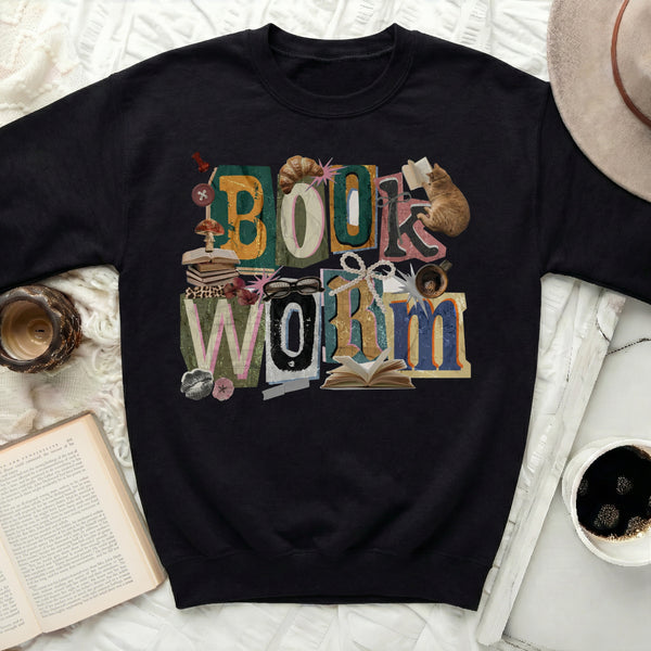 Book Worm Collage Sweatshirt in Black