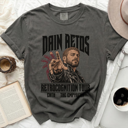 Dark gray t-shirt with "DAIN RETOS RETROCOGNITION TOUR CATH THE EMPYREAN" text.