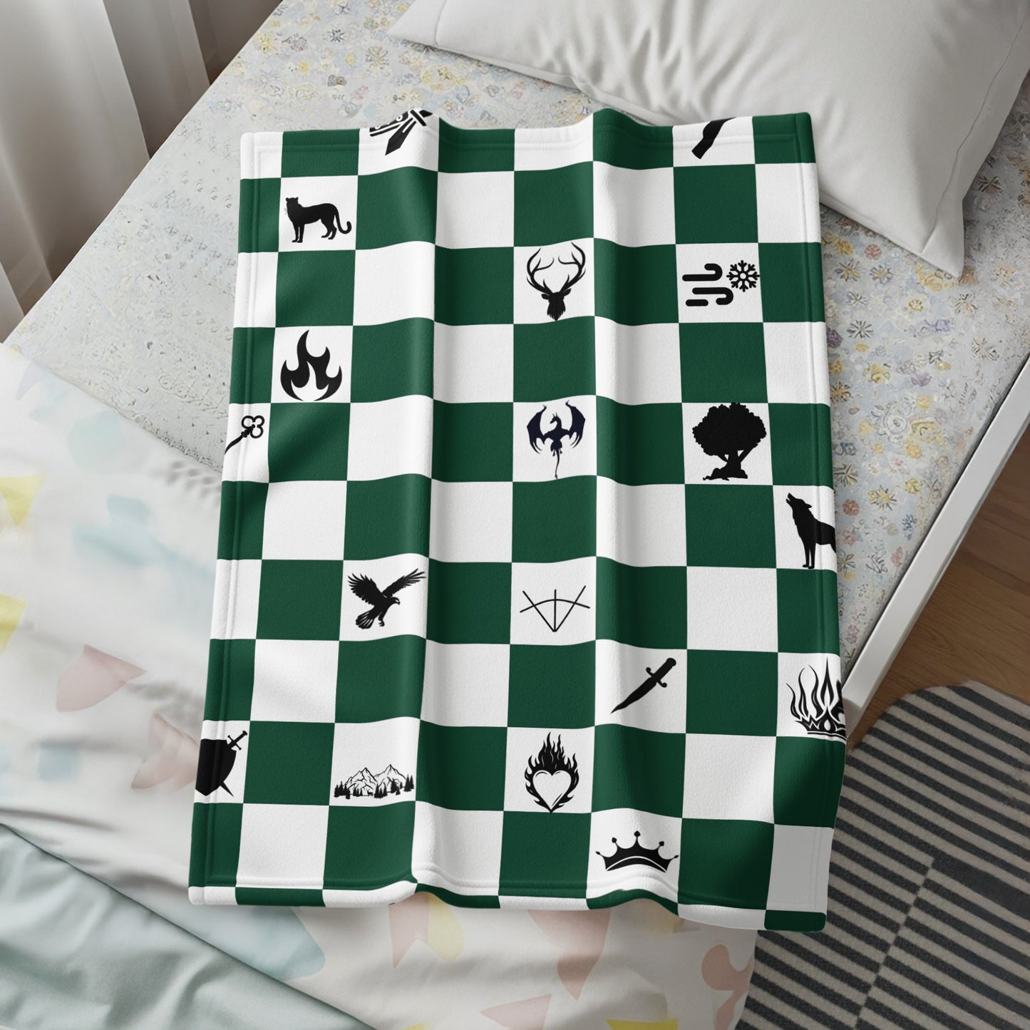 Checkerboard Design Blanket with Unique Icons