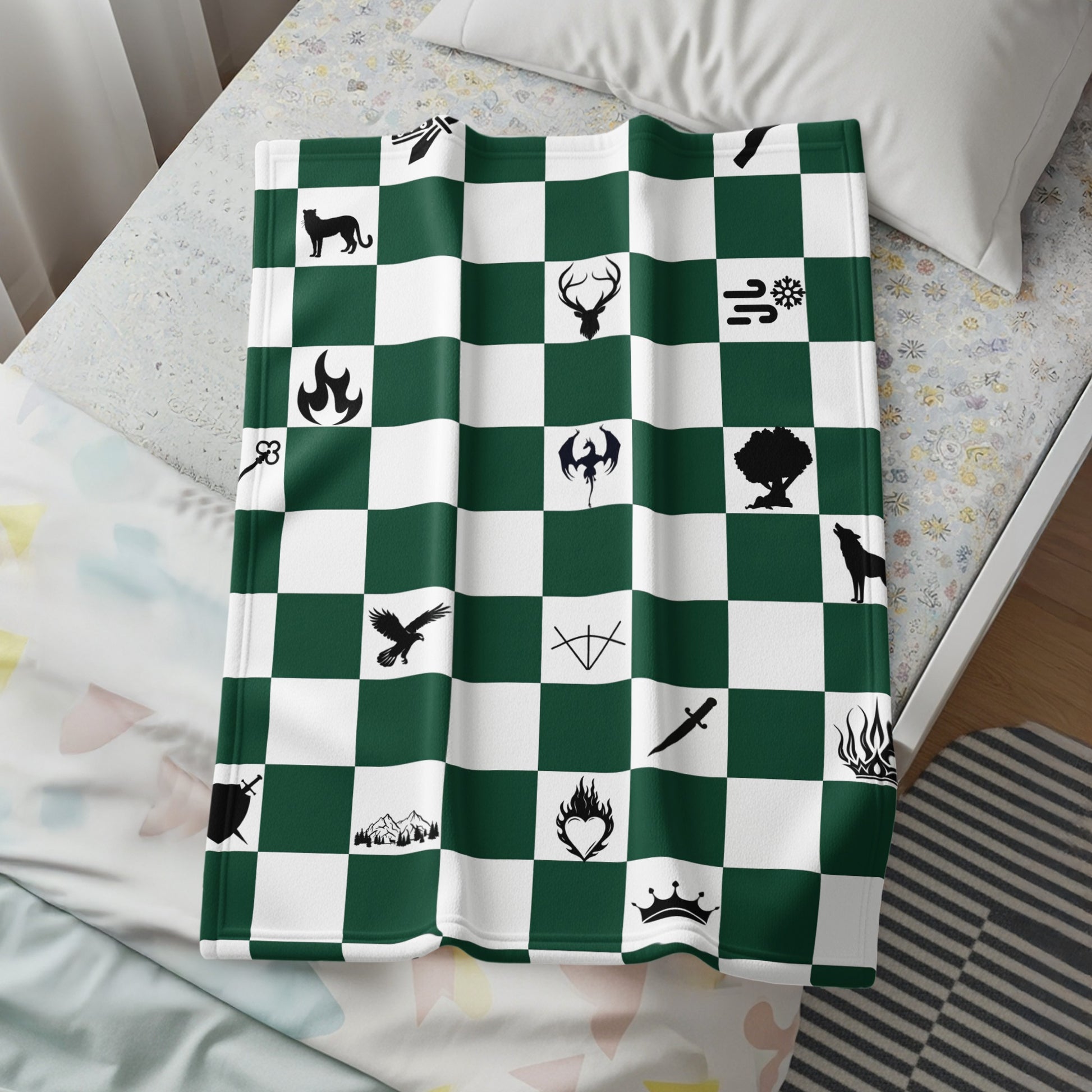 Checkerboard Design Blanket with Unique Icons