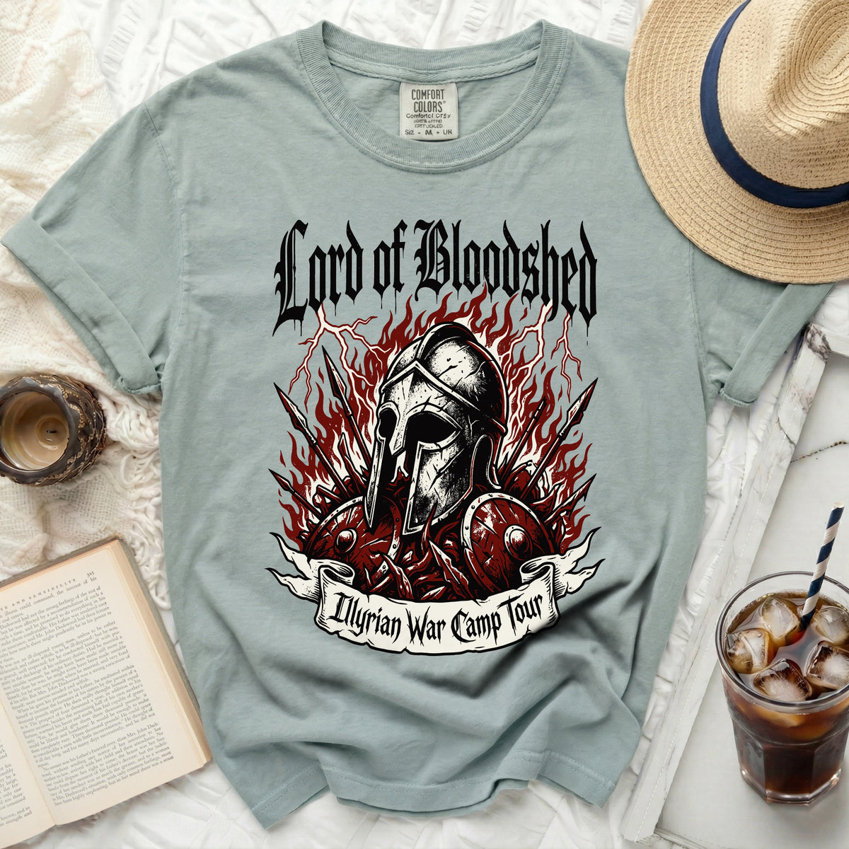 Lord of Bloodshed Illyrian War Camp Tour t-shirt with helmet graphic