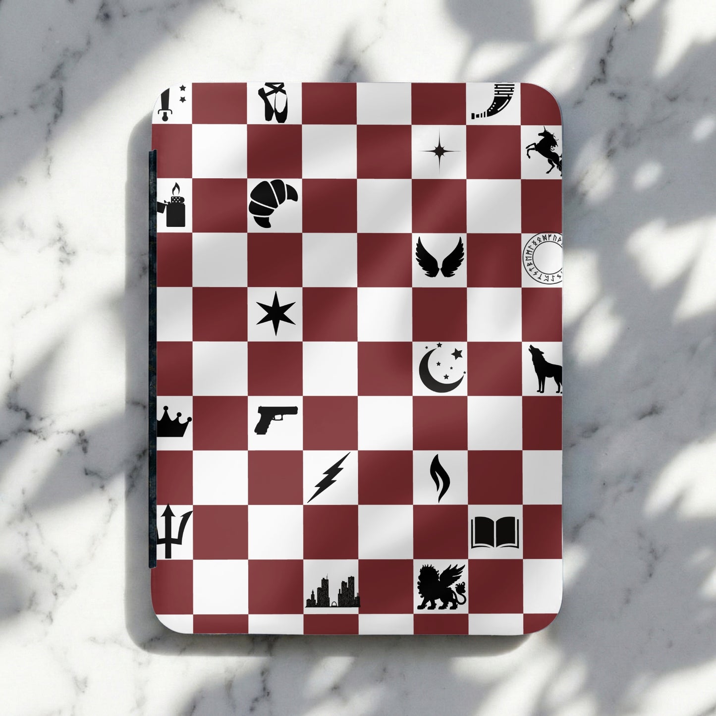 Fantasy Mythic Modern Symbols Checkered Maroon White product type