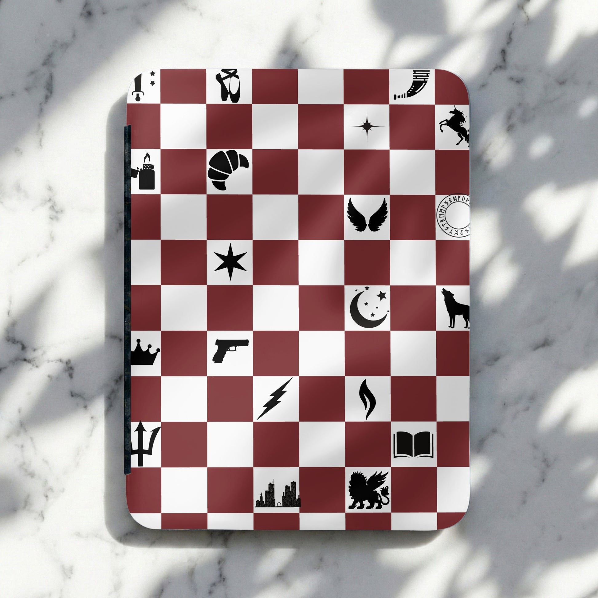 Fantasy Mythic Modern Symbols Checkered Maroon White product type