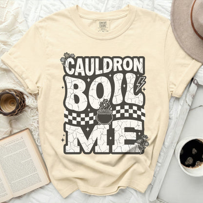 Comfort Colors cream t-shirt with "Cauldron Boil Me" graphic