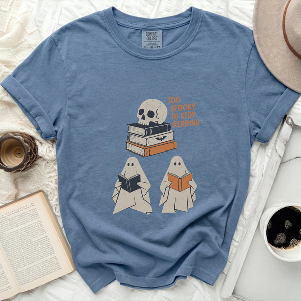 Spooky Reader Bookworm Ghoul Tee in Blue Jean