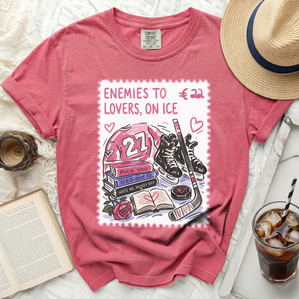 Enemies to Lovers Hockey Romance Tee in Crunchberry