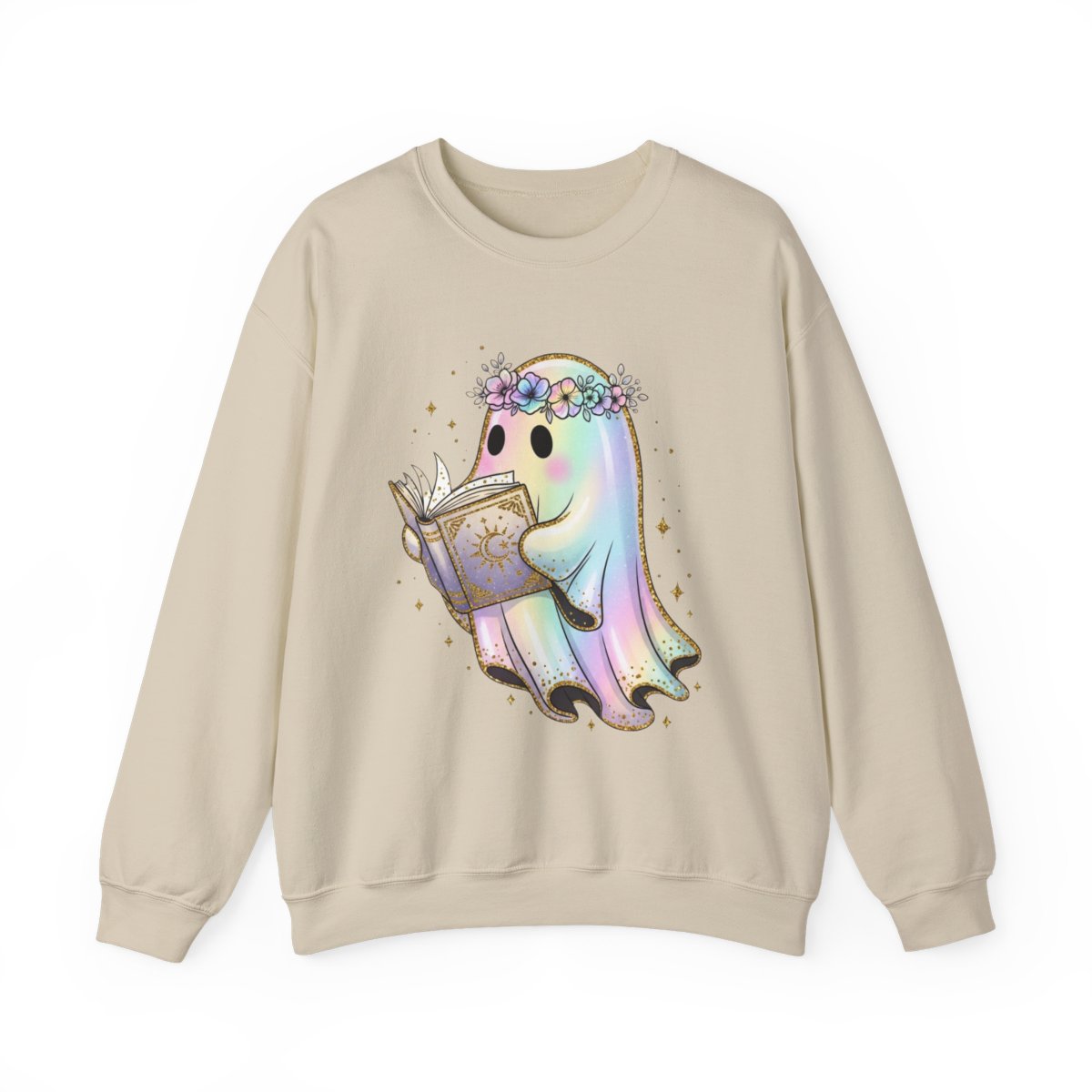 Reading Ghost with Floral Crown Fantasy Art Sweatshirt - MagicMerchEmporium