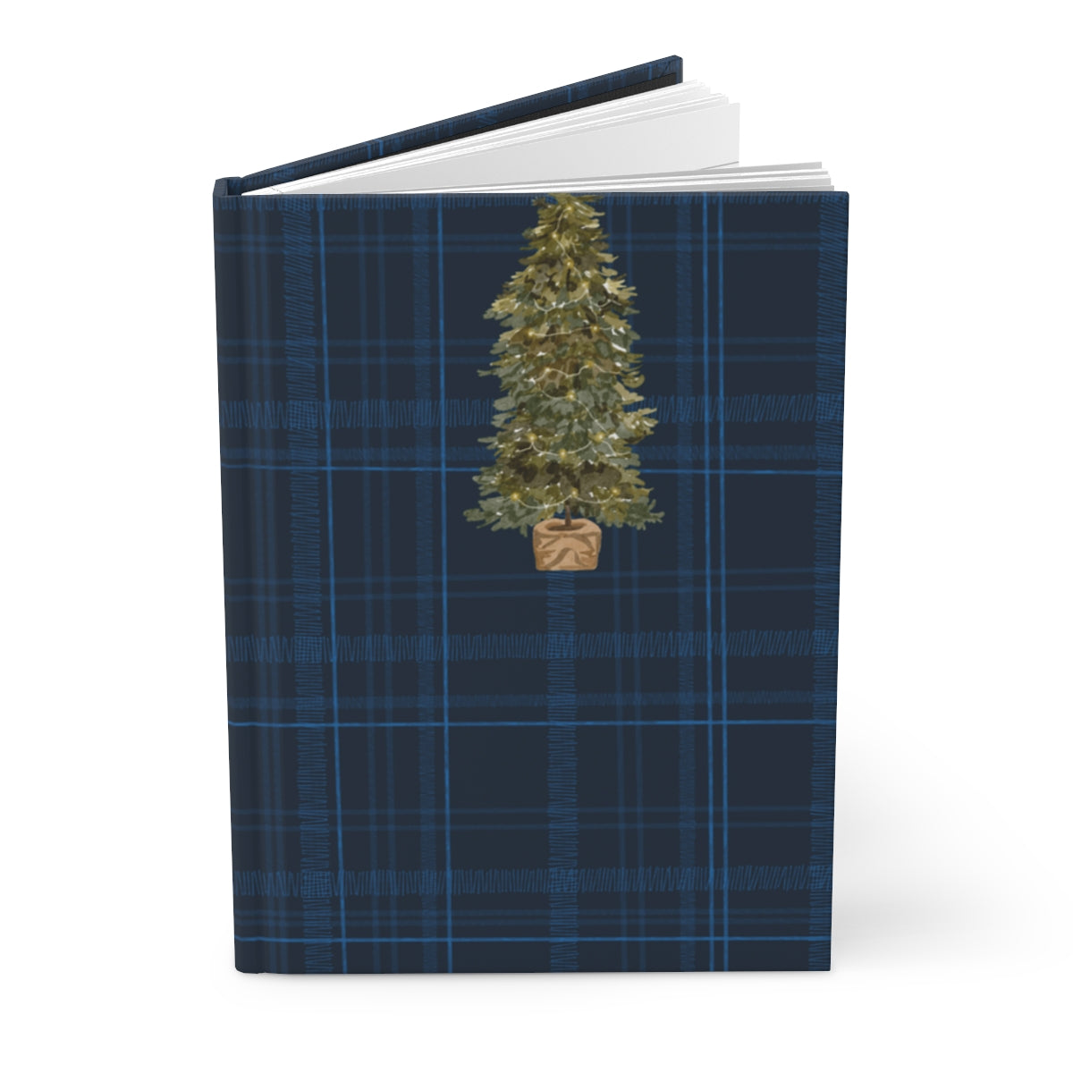 Blue Plaid Journal with Christmas Tree Design Notebook