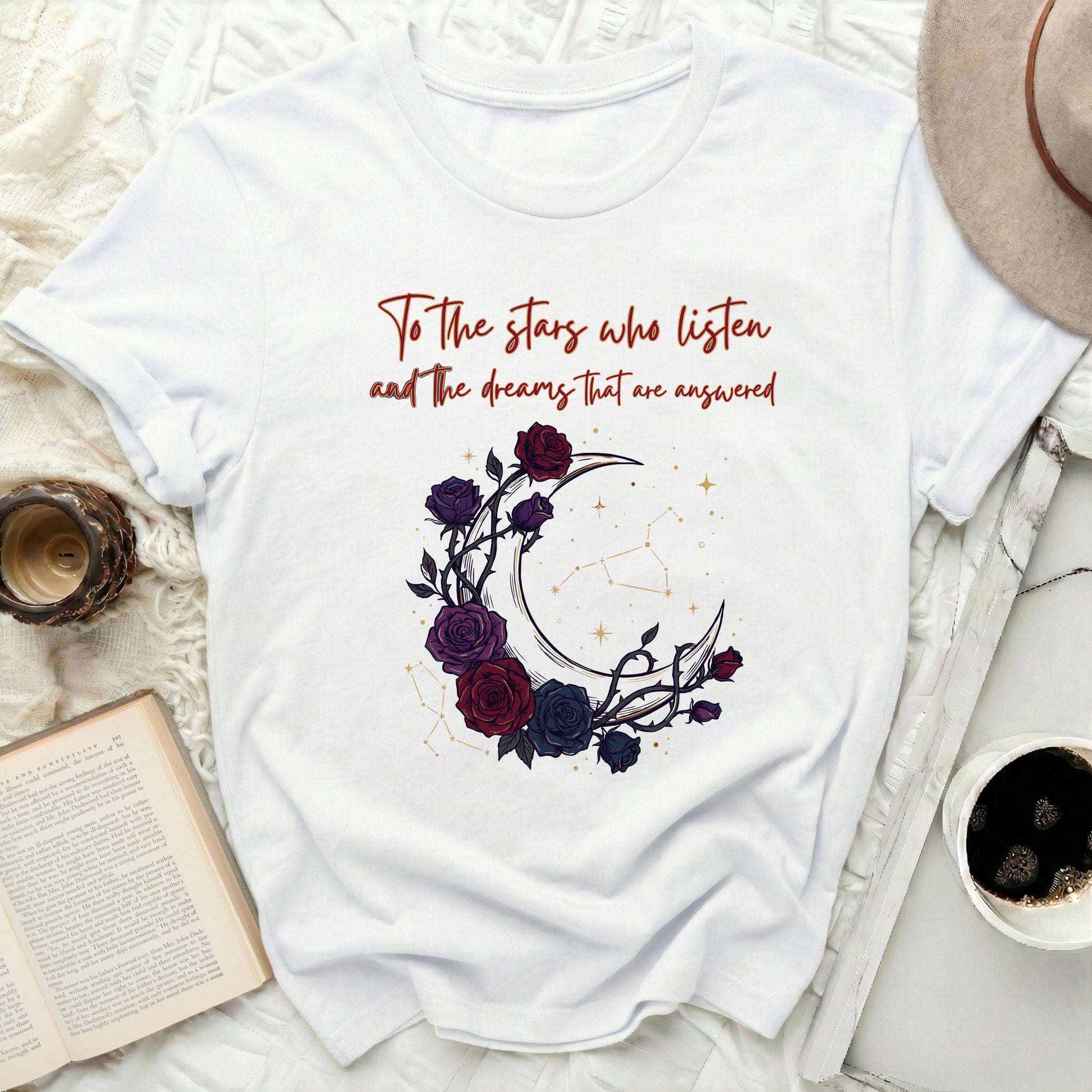 Stars Listen Dreams Answered Moon Rose Design T-Shirt product type