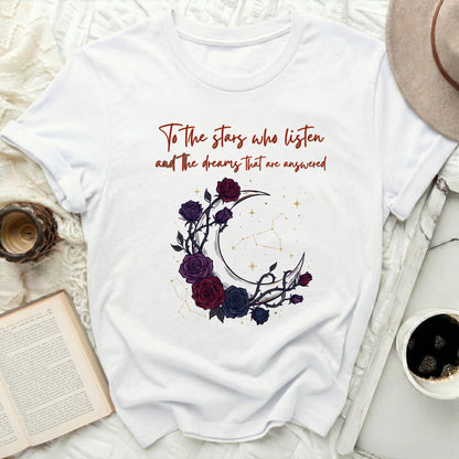 Stars Listen Dreams Answered Moon Rose Design T-Shirt product type