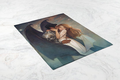 Romantic Fantasy Lovers Embrace Printed Blanket