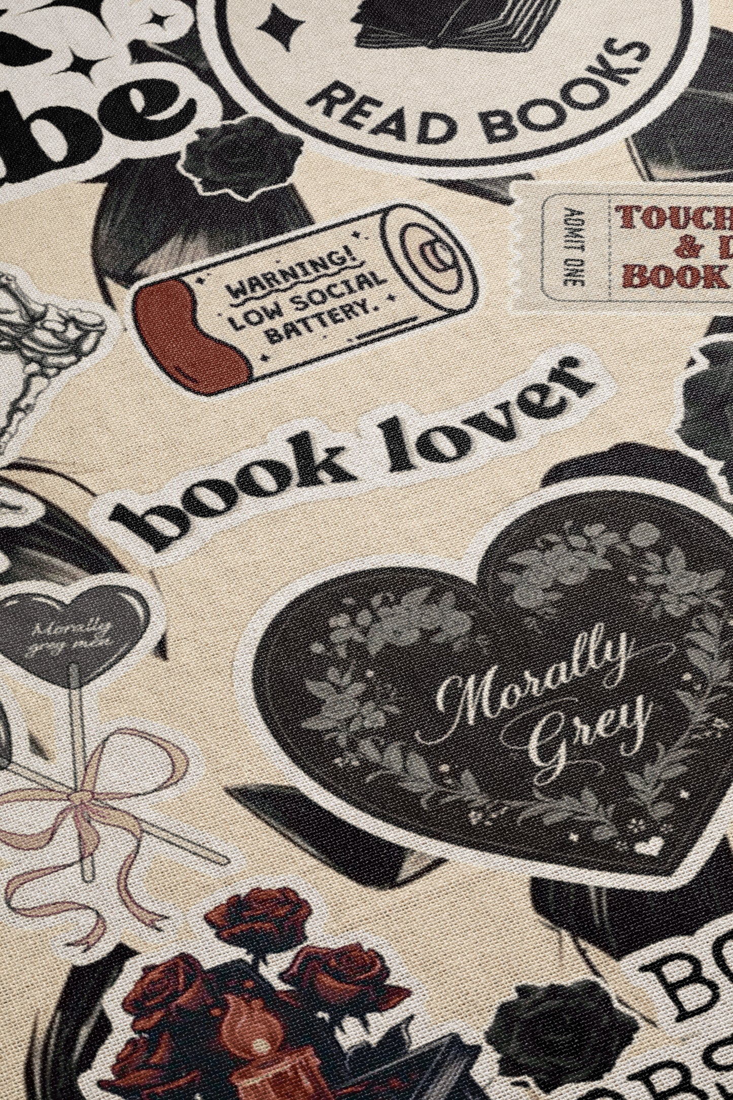 The image is a collage of various book-related items, including a book, a heart, a book-shaped object, and other book-related symbols and objects.