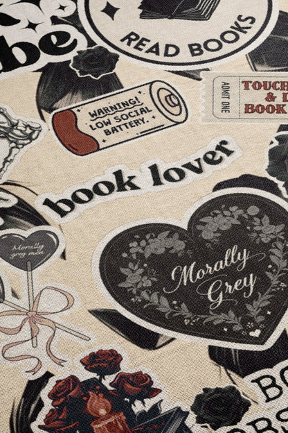 The image is a collage of various book-related items, including a book, a heart, a book-shaped object, and other book-related symbols and objects.