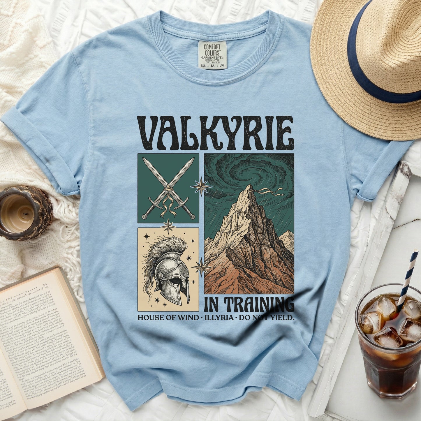 Light blue t-shirt with "Valkyrie in Training" and four panel graphic.