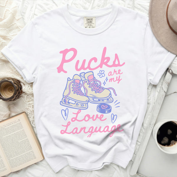 Pucks Are My Love Language Tee in White