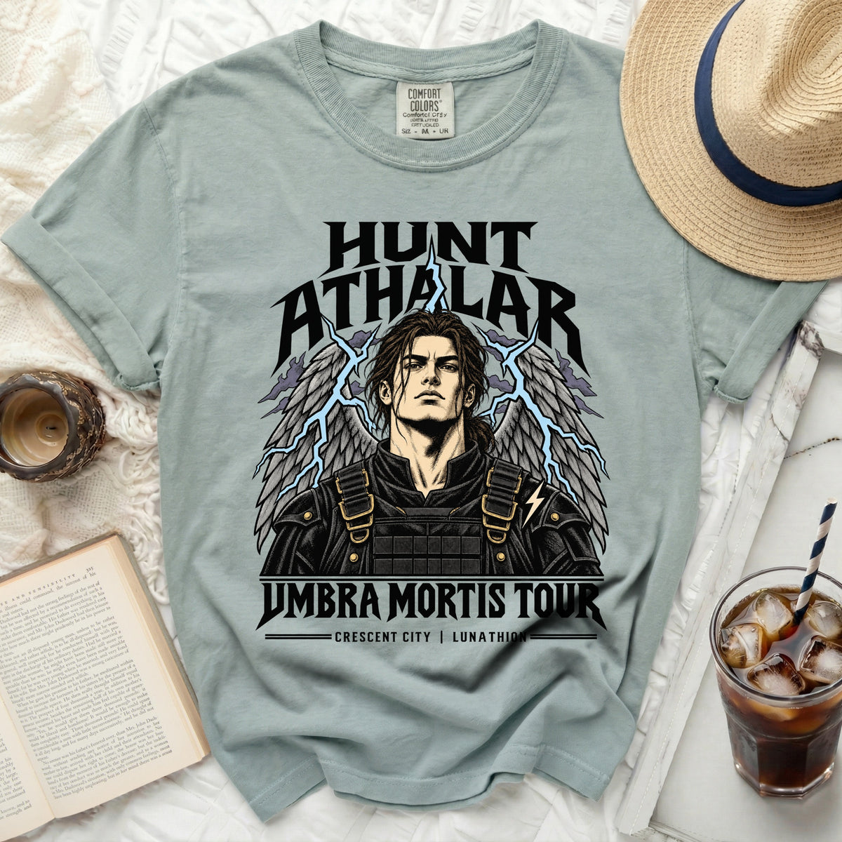 Hunt Athalar graphic t-shirt for Umbra Mortis Tour, Crescent City, Lunathion.