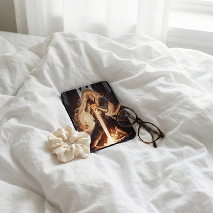 Fierce blonde warrior glowing sword fantasy artwork product type