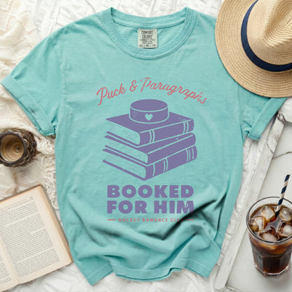 Puck & Paragraphs Booked for Him Hockey Romance Club t-shirt.