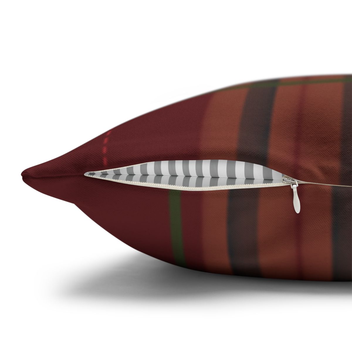 Rust Red and Dark Green Striped Pattern Pillow