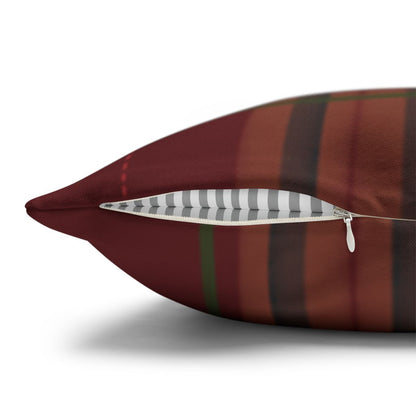 Rust Red and Dark Green Striped Pattern Pillow