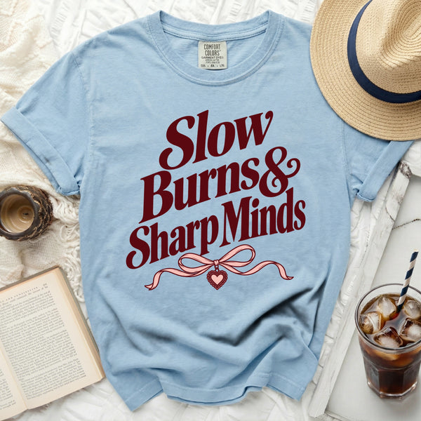 Slow Burns Sharp Minds Tee in Chambray