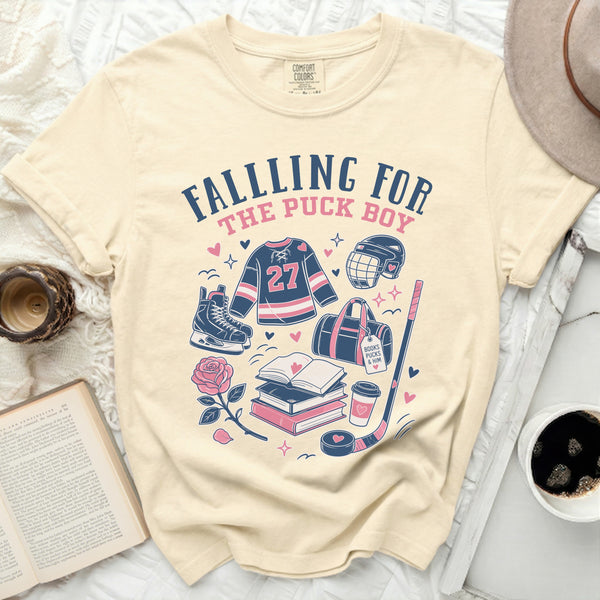 Falling For The Puck Boy Tee in Ivory
