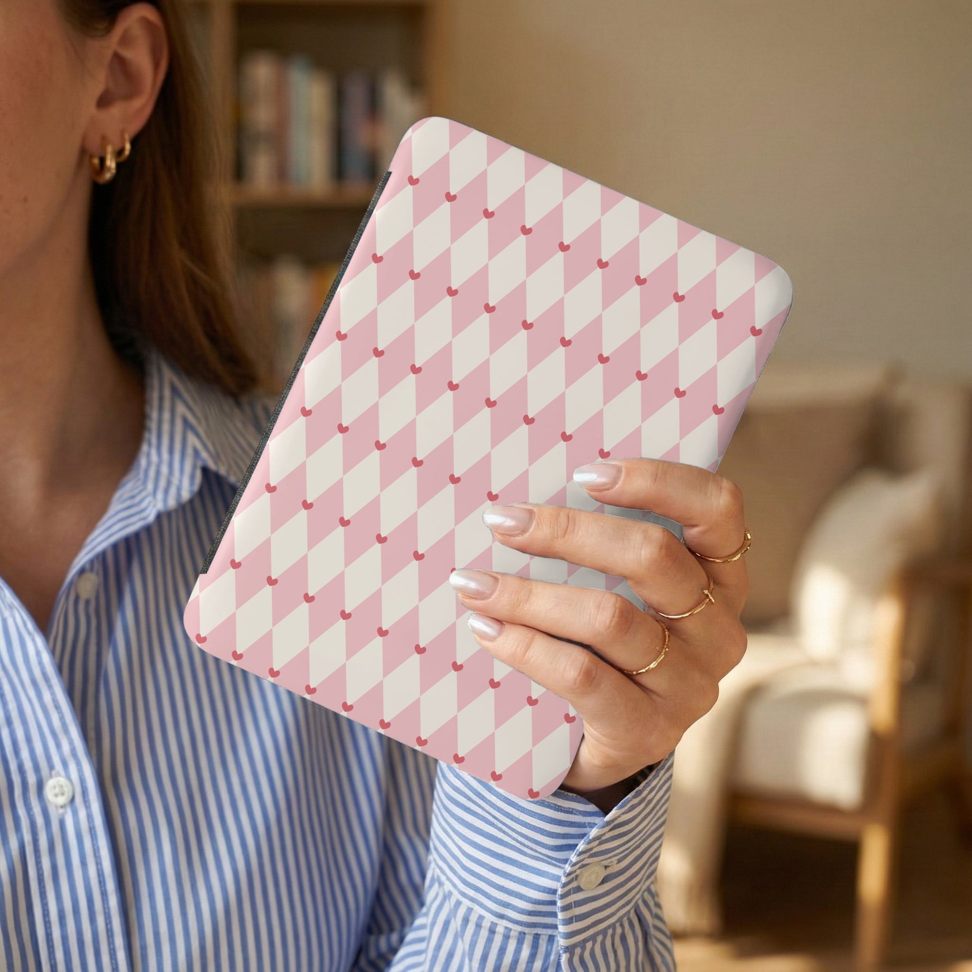 Pink and White Geometric Pattern Tablet Cover