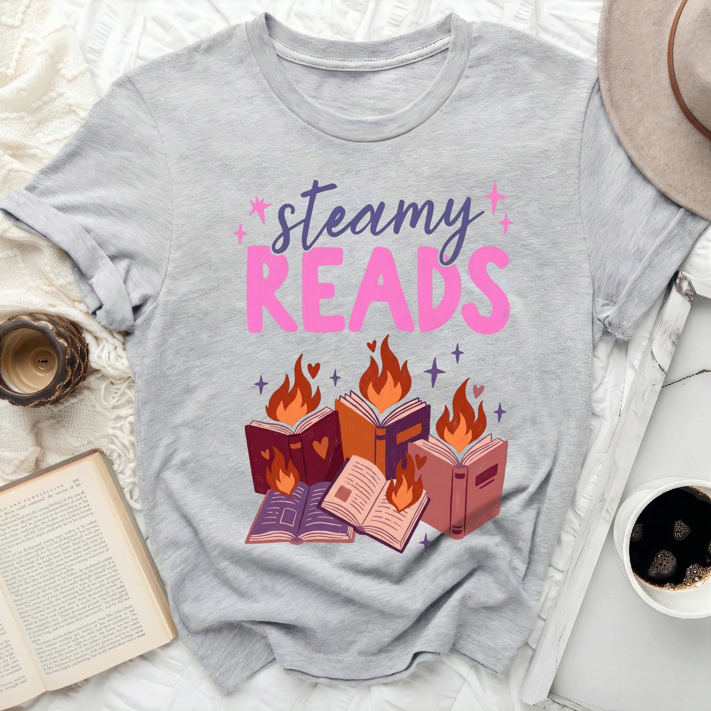 Steamy Reads Burning Books Graphic Design Reading Lover product type