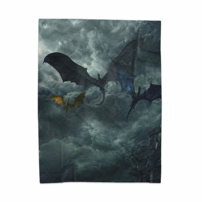 Mystical Dragons Soar Above Stormy Clouds Artwork