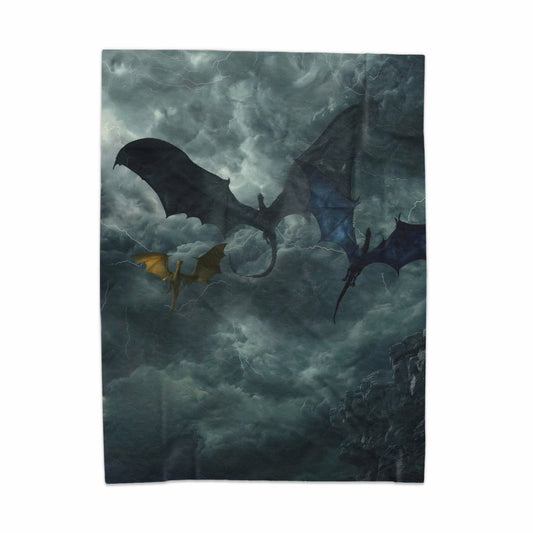 Mystical Dragons Soar Above Stormy Clouds Artwork