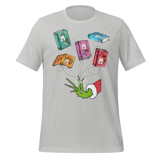 Grinch Hand Holding Books Illustration T-shirt
