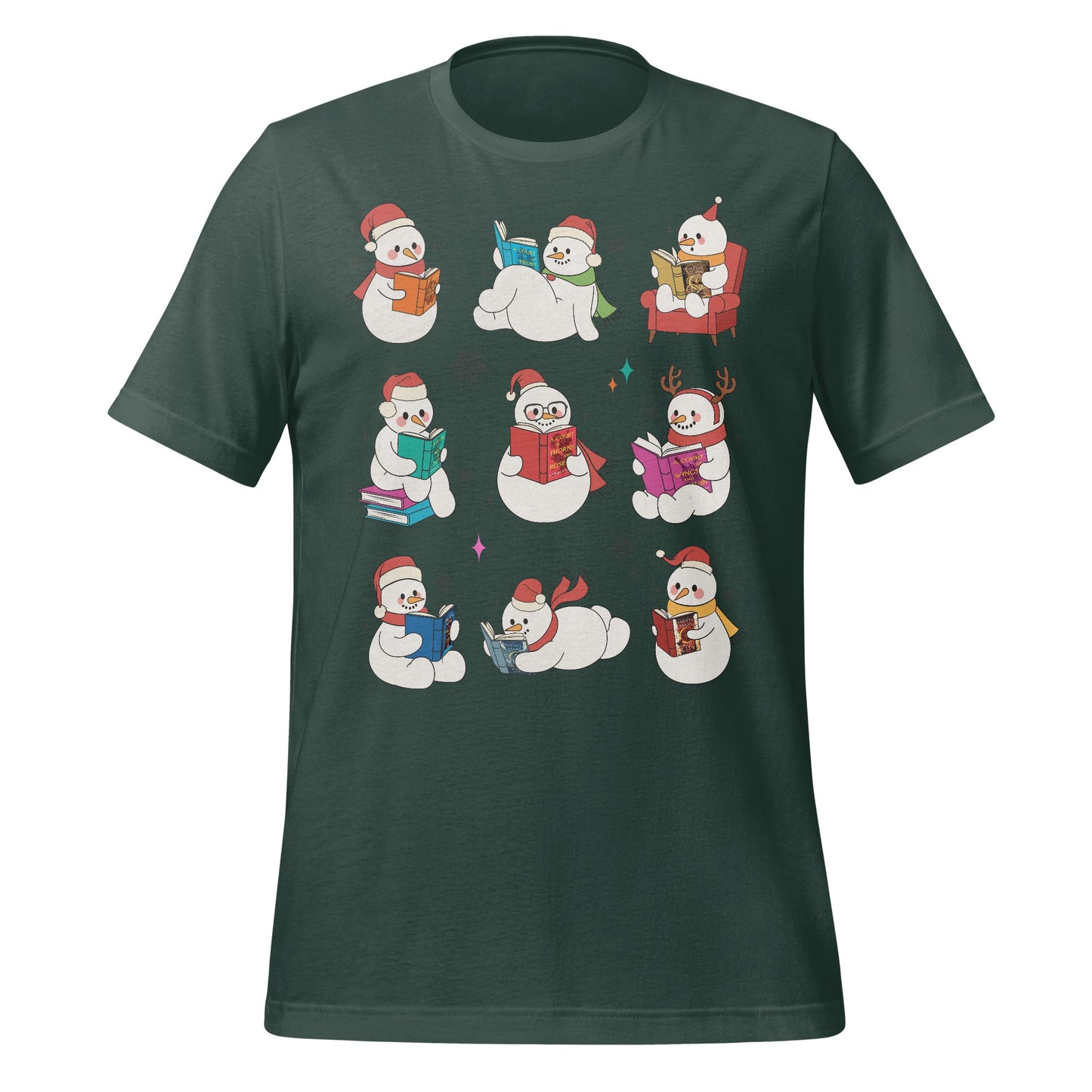 Snowmen Reading Books Holiday Design T-Shirt