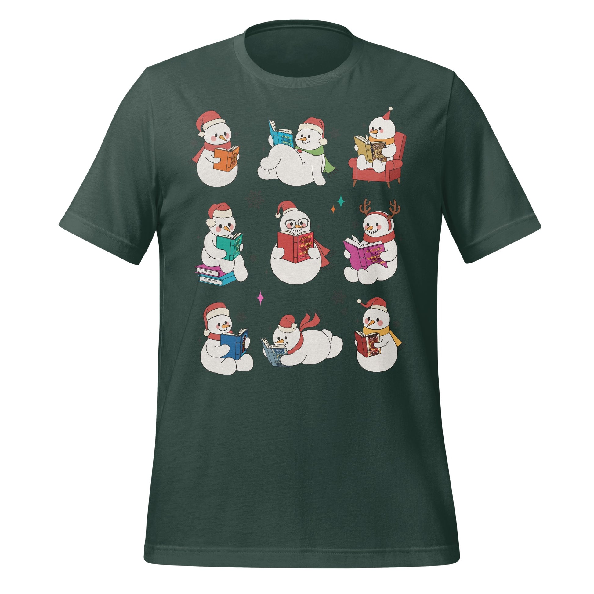 Snowmen Reading Books Holiday Design T-Shirt