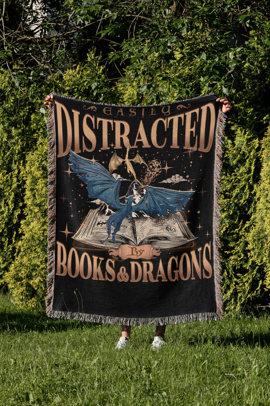 Easily Distracted by Books & Dragons Blanket