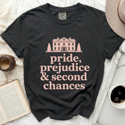 Black Comfort Colors t-shirt with pink text and a house graphic.
