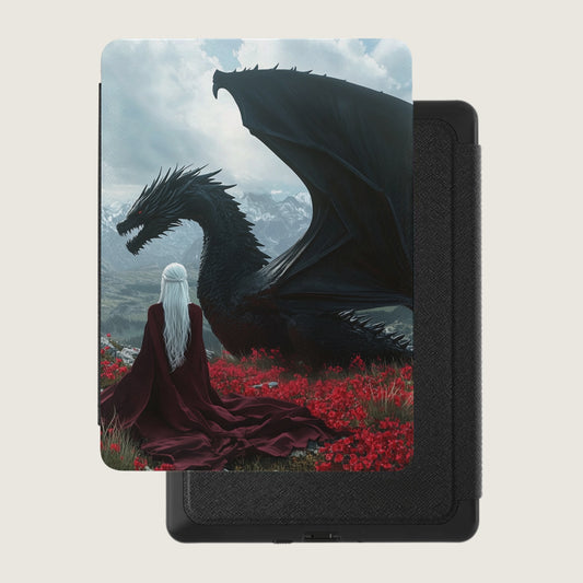 Dragon rider fantasy landscape black dragon red flowers product type