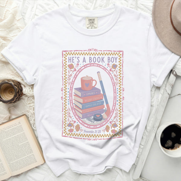 He's A Book Boy Hockey Tee in White