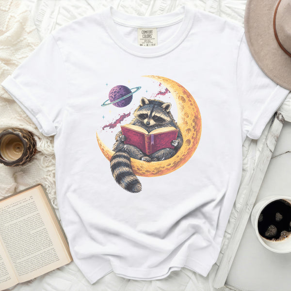 Cosmic Raccoon Reader Tee in White