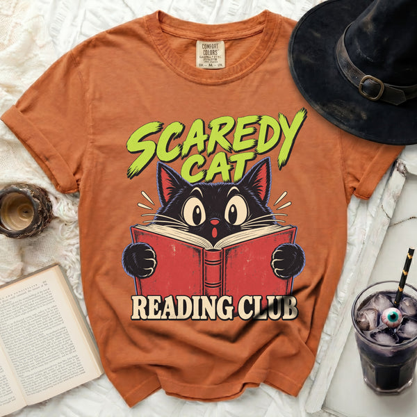 Scaredy Cat Reading Tee in Yam