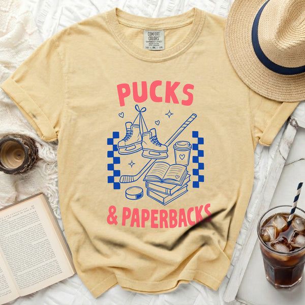 Pucks & Paperbacks Tee in Butter
