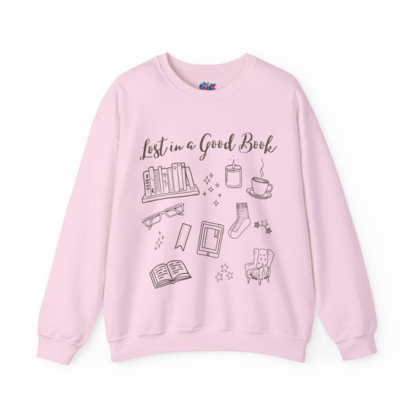 Lost in a Good Book Sweatshirt in Light Pink