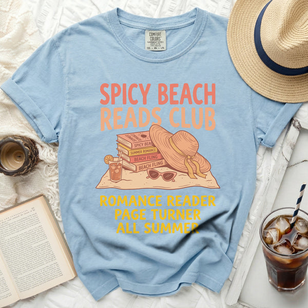 Spicy Beach Reads Club Summer Tee in Chambray