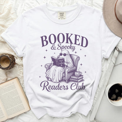 Booked & Spooky ghost reading book, Tales of Terrors, sweater.